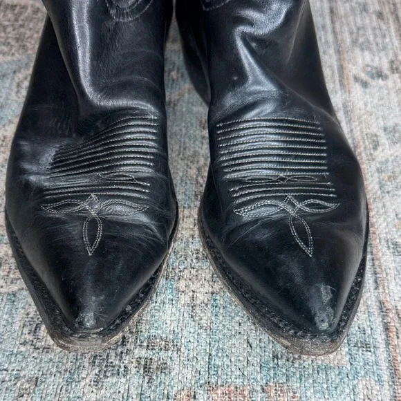 Tony Lama 6924 Men’s Black Leather Boots Vintage Western Cowboy Pointed Toe 11D